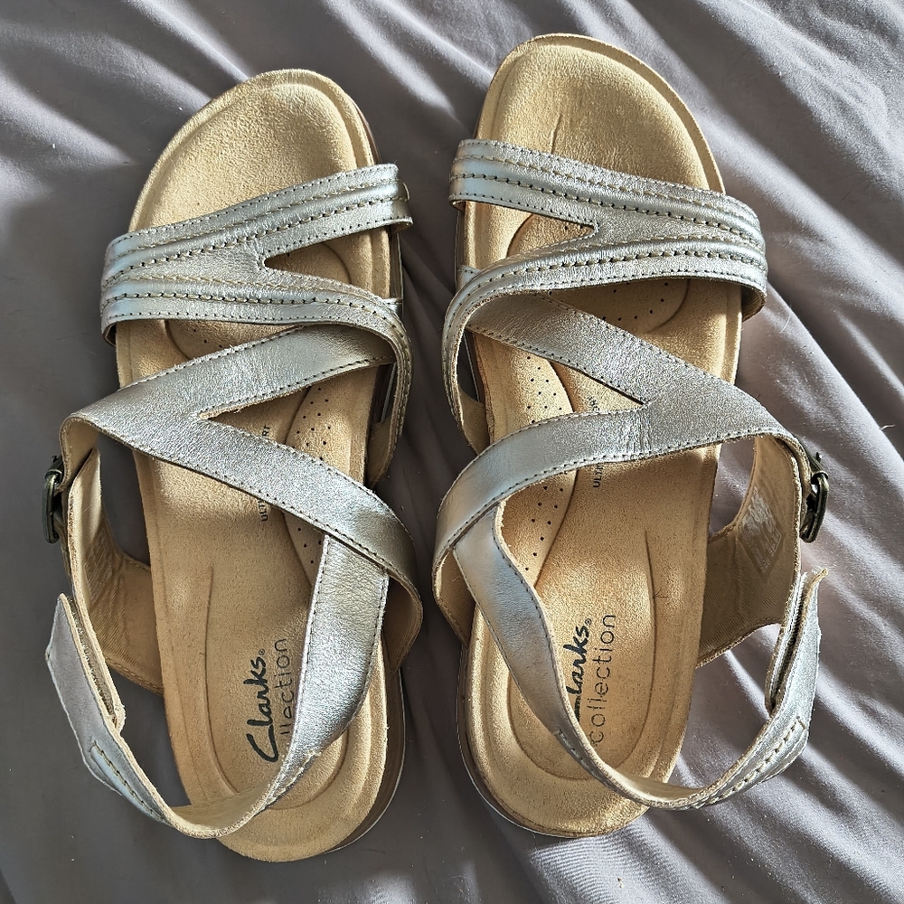 Clarks Collection Gold Leather Sandals